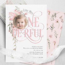 Invitación Miss flor rosada Onemaravillosa Chica 1er cumpleañ