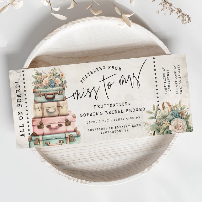 Invitación Miss floral a la Sra. Travel Bridal Shower Ticket (Subido por el creador)