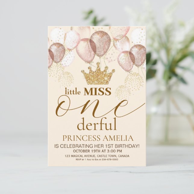 Invitación Miss Maravillosa Princesa Heredera Primer Cumpleañ (Anverso de pie)