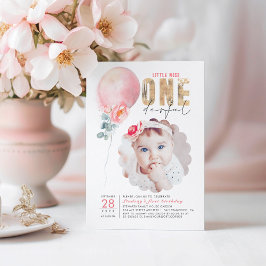 Invitación Miss Maravilloso Globo Rosa Primera Foto de cumple