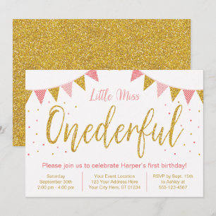 Invitación Miss Maravilloso Rubor Rosa y Purpurina Primer cum