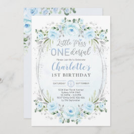 Invitación Miss ONEMaravillosa Bebé Blue Gold Floral Primer c
