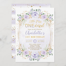 Invitación Miss ONEMaravilloso Purple Gold Floral Primer cump