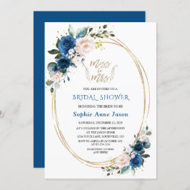 Invitación Miss Oro Floral Azul Rosa A La Ducha Bridal