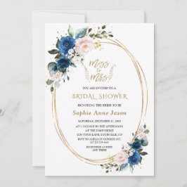 Invitación Miss Oro Floral Azul Rosa A La Ducha Bridal