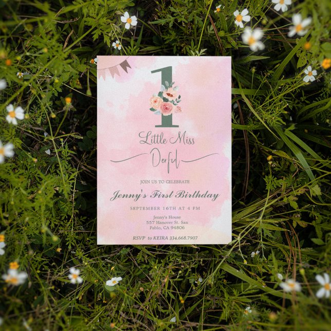Invitación Miss Pequeña Una Maravillosa Acuarela Rosa Primer  (Subido por el creador)
