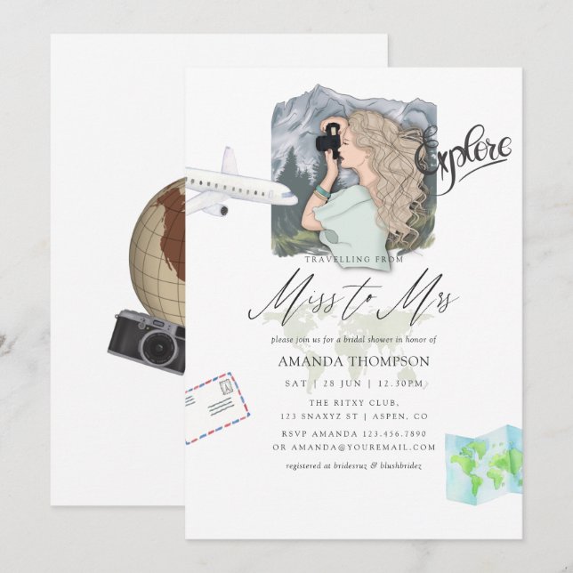 Invitación Miss - Sra. Mountain Adventure Travel Bridal Showe (Anverso / Reverso)