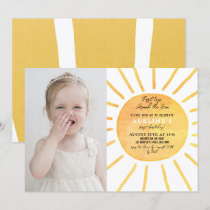 Invitación Miss Sunshine Watercolor Primera Foto de cumpleaño