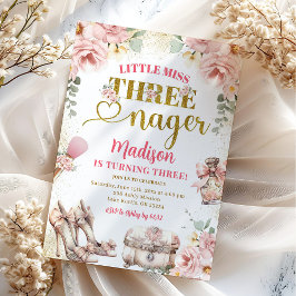 Invitación Miss Tanguita de Oro Rosado Tercer Cumpleaños