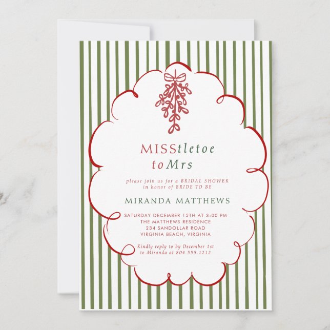 Invitación  Miss-tletoe to Mrs. Christmas Bridal Shower  (Anverso)