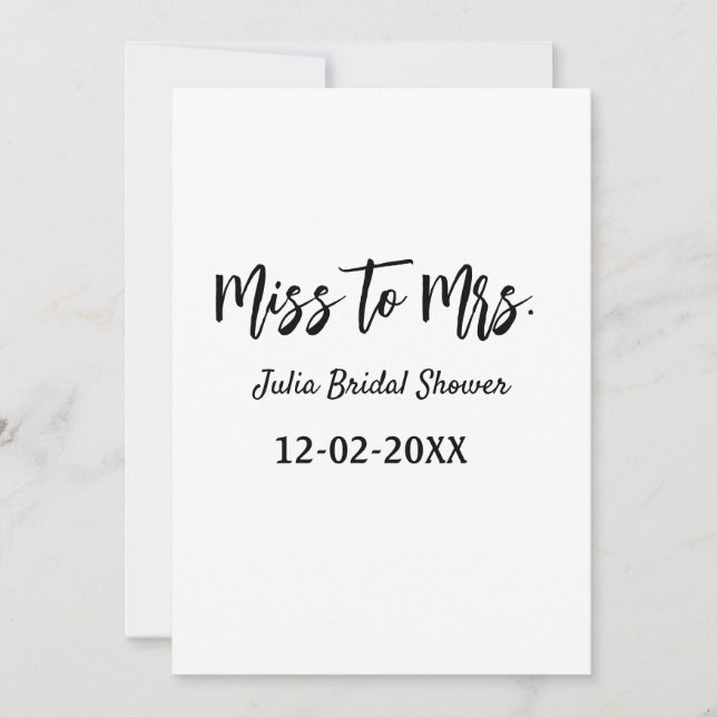 Invitación Miss to Mrs bridal shower stylish simple add name  (Anverso)