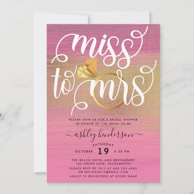 Invitación Miss To Mrs Moda Bridal Shower (Anverso)