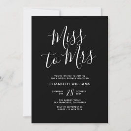 Invitación Miss To Mrs. Simple Black Bridal Shower
