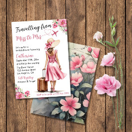 Invitación Miss To Mrs Travel Pink Bow Vestido Bridal Shower