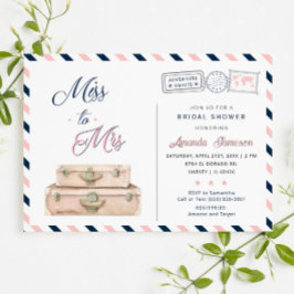Invitación Miss To Mrs World Travel Bridal Shower Navy Pink