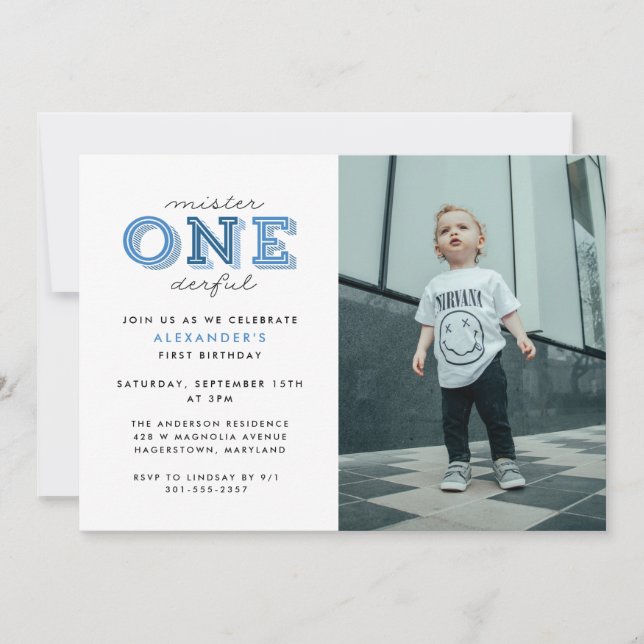 Invitación Mister OneMaravillosa foto de cumpleaños (Anverso)