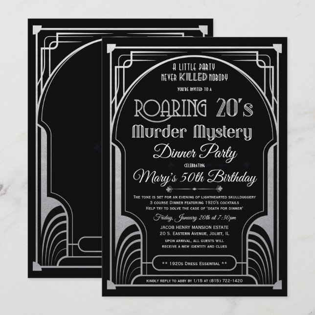 Invitación Misterio Asesinato Años 20 (Anverso / Reverso)
