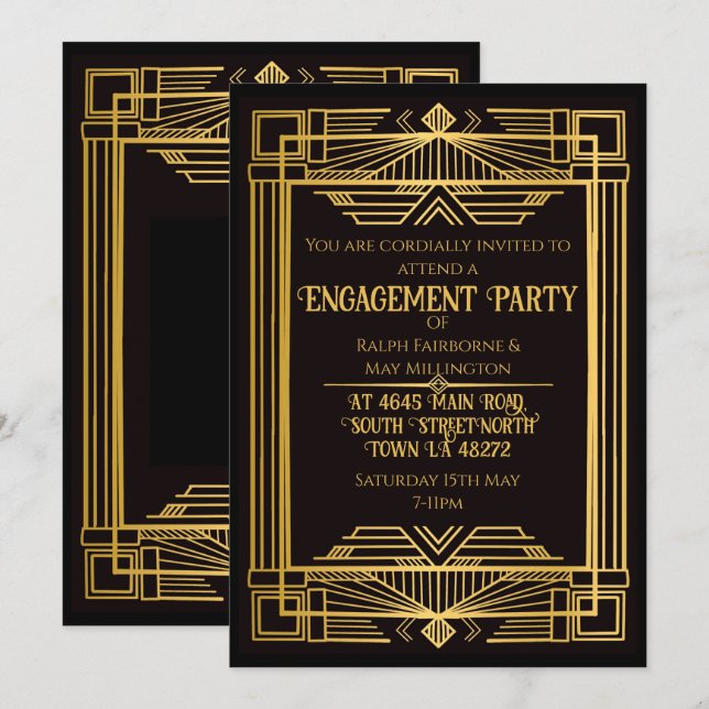 Invitación misterio de asesinato cumpleaños art déco 1920 (Anverso / Reverso)