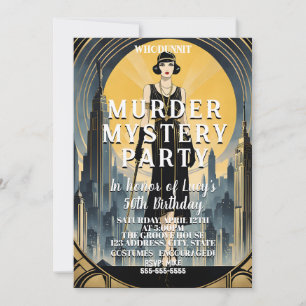 Invitación misterio del asesinato de gran Gatsby art déco 
