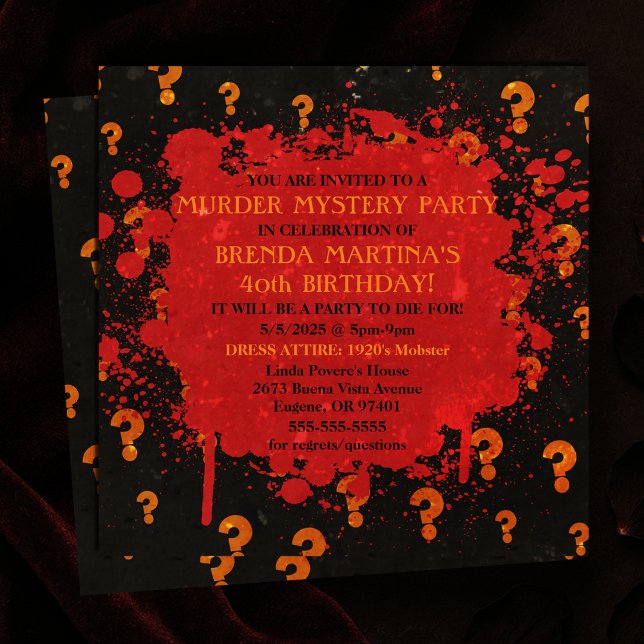 Invitación Misterio sangriento de muerte (Bloody Murder Mystery Party Invitation
)