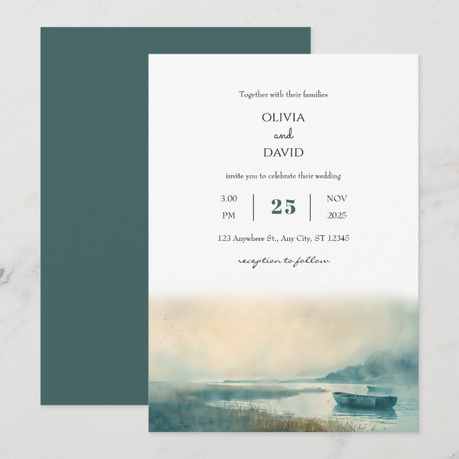 Invitación Misteriosa Boda Náutica Foggy Harbour Beach (Anverso / Reverso)