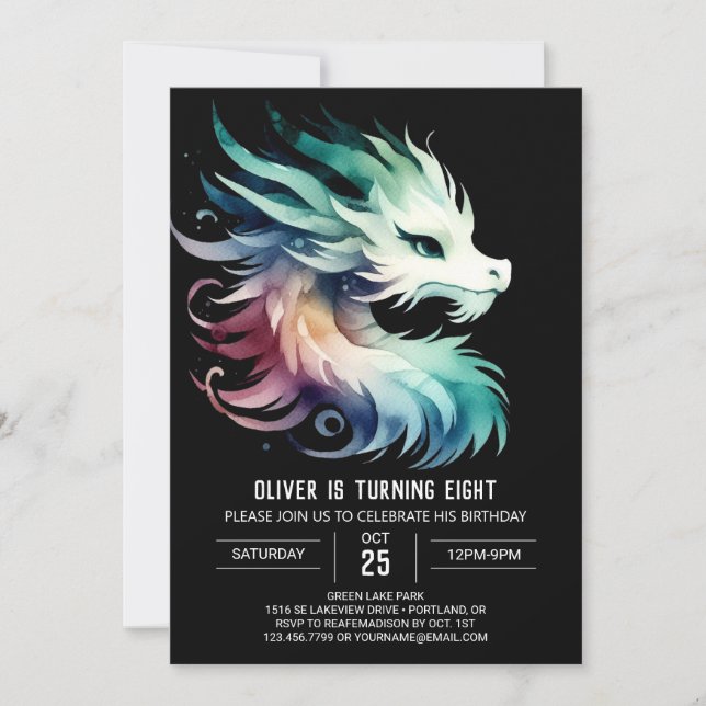Invitación Misterioso cumpleaños de Dragón (Anverso)
