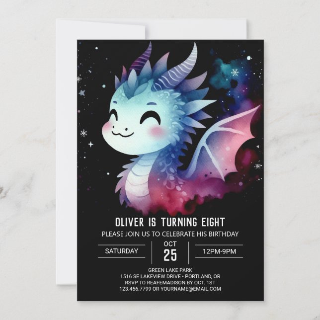 Invitación Misterioso dragón alado cumpleaños (Anverso)