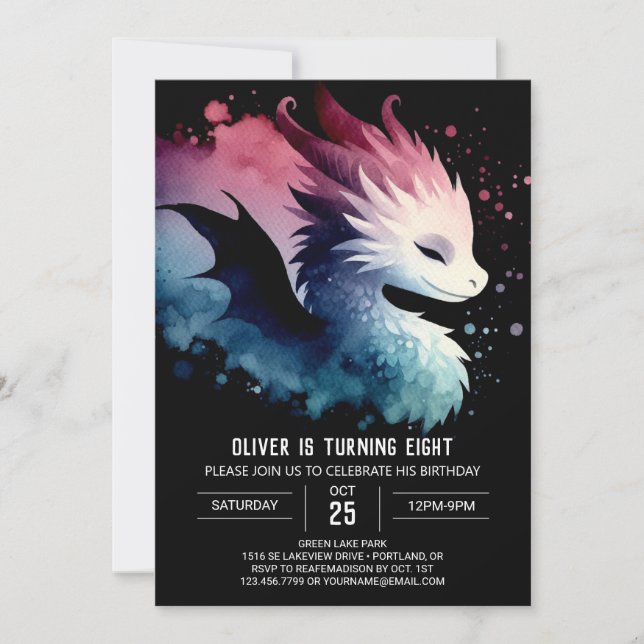 Invitación Misterioso Fiery Dragon Birthday (Anverso)