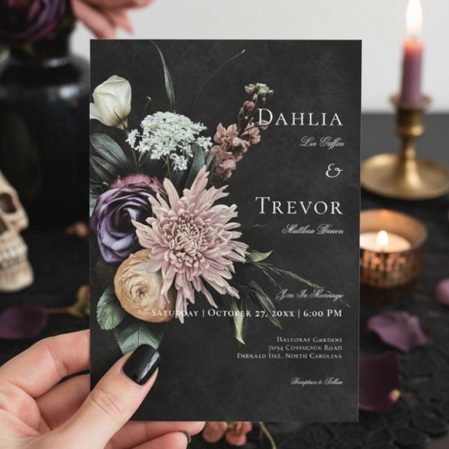 Invitación Misterioso gótico oscuro Boda floral silencioso (Subido por el creador)