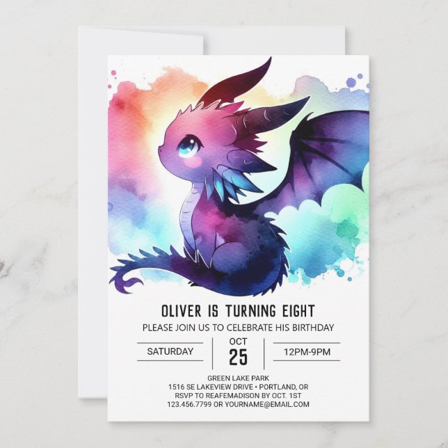 Invitación Misterioso Personalizable de cumpleaños Dragon (Anverso)
