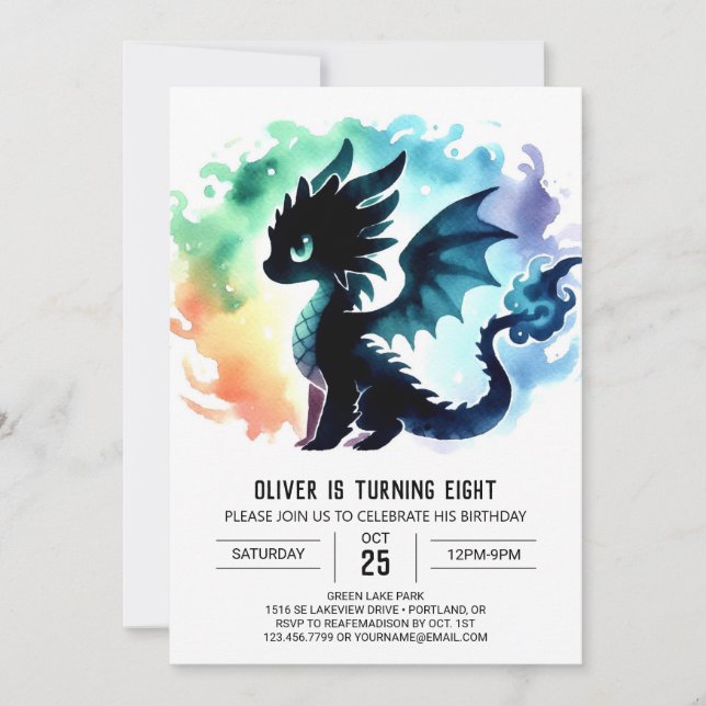 Invitación Misterioso Personalizado de cumpleaños Dragon (Anverso)