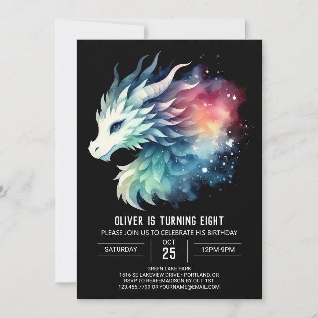 Invitación Misterioso y feroz cumpleaños del dragón (Anverso)