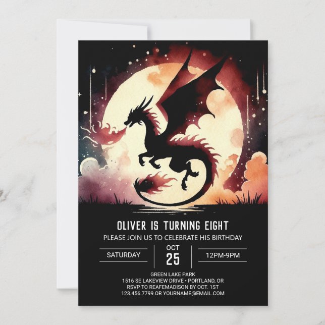 Invitación Misteriosos niños de cumpleaños Dragon (Anverso)