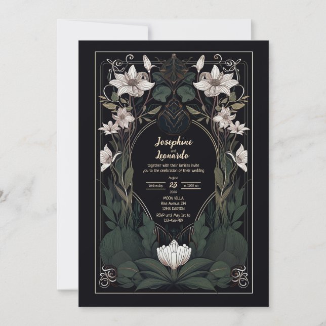Invitación mística a la boda de Art Nouveau oscuro (Anverso)