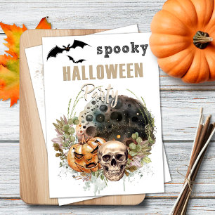 Invitación mística de Halloween de luna y cráneo