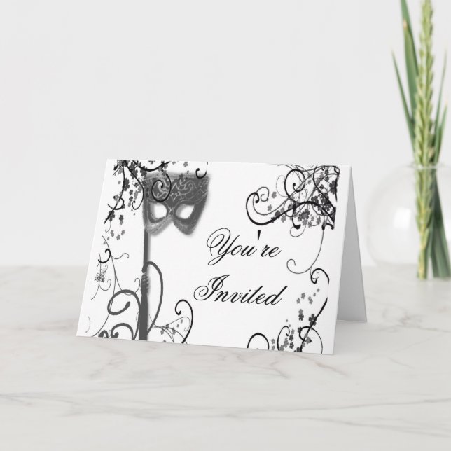 Invitación Mística de la mascarada blanco y negro (Anverso)