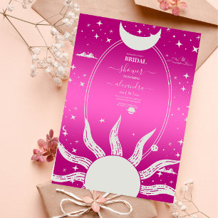 Invitación Mística Rosa y Sol Luna Plateada