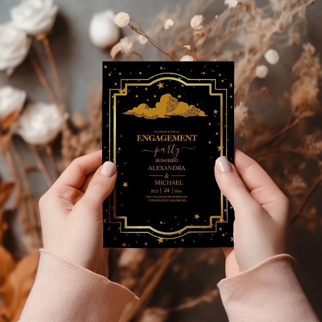 Invitación Mistical Black Gold Celestial Stars Engagement (Subido por el creador)