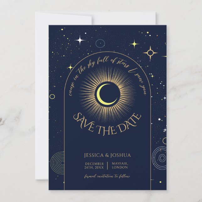 Invitación Mistical Navy Blue Arch Stars Celestial foto (Anverso)