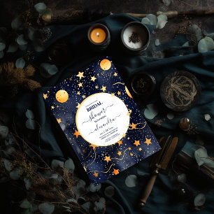 Invitación Místico azul de medianoche y dorado aquarela nupci