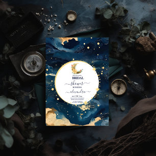 Invitación Místico azul de medianoche y dorado aquarela nupci