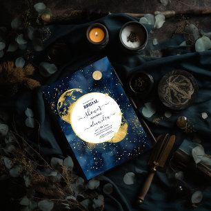 Invitación Místico azul de medianoche y dorado aquarela nupci