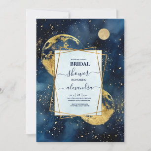 Invitación Místico azul de medianoche y dorado aquarela nupci
