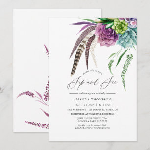 Invitación Místico Boho Acuarela Suculento Bebe y Mira