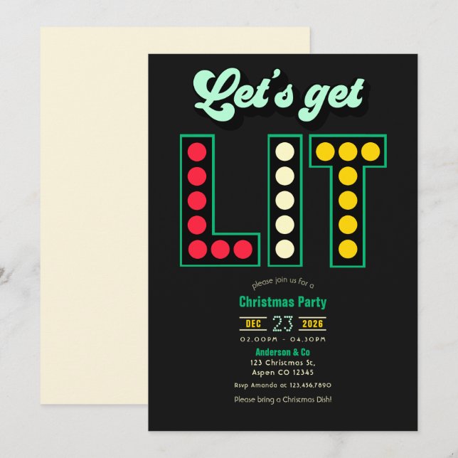 Invitación Mistletoe After Dark Get Lit Retro Christmas Party (Anverso / Reverso)