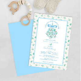 Invitación Mistletoe besa Baby Shower azul para niño