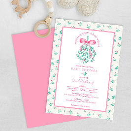 Invitación Mistletoe besa Baby Shower rosa para Chica