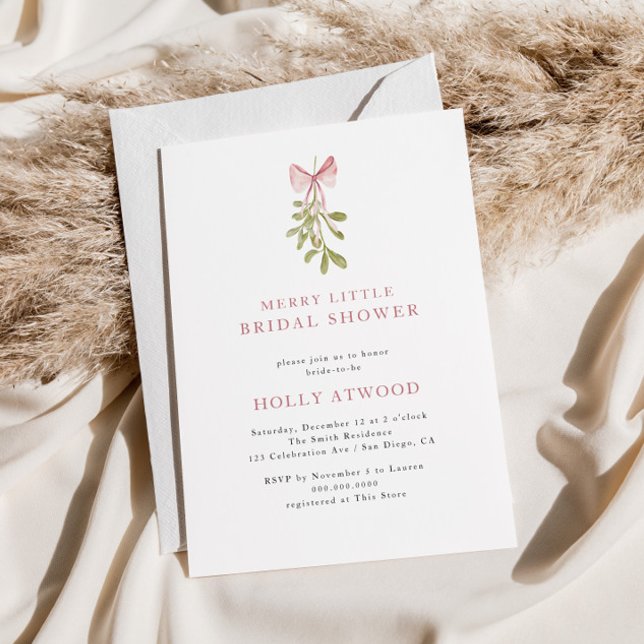 Invitación Mistletoe Dusty Rosa Bow Bridal Shower (Subido por el creador)