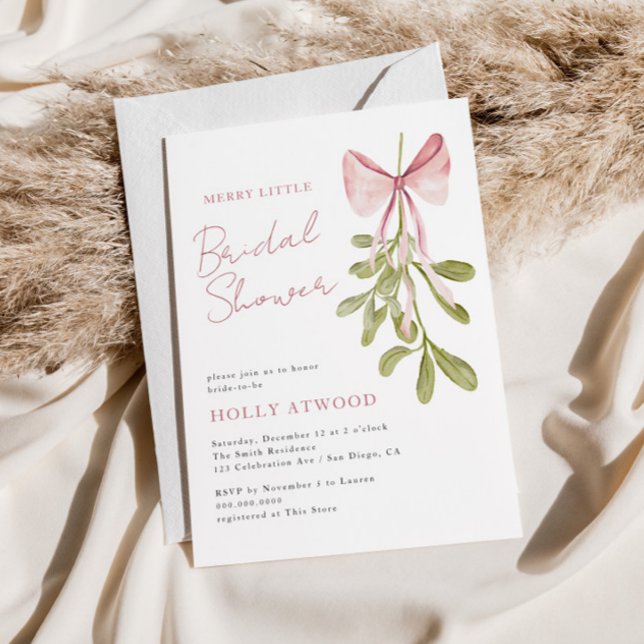 Invitación Mistletoe Dusty Rosa Bow Bridal Shower (Subido por el creador)