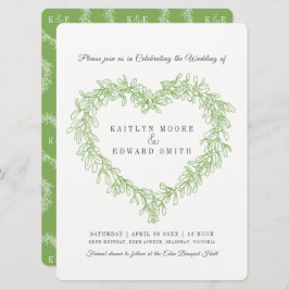 Invitación Mistletoe línea de corazón boda blanco verde